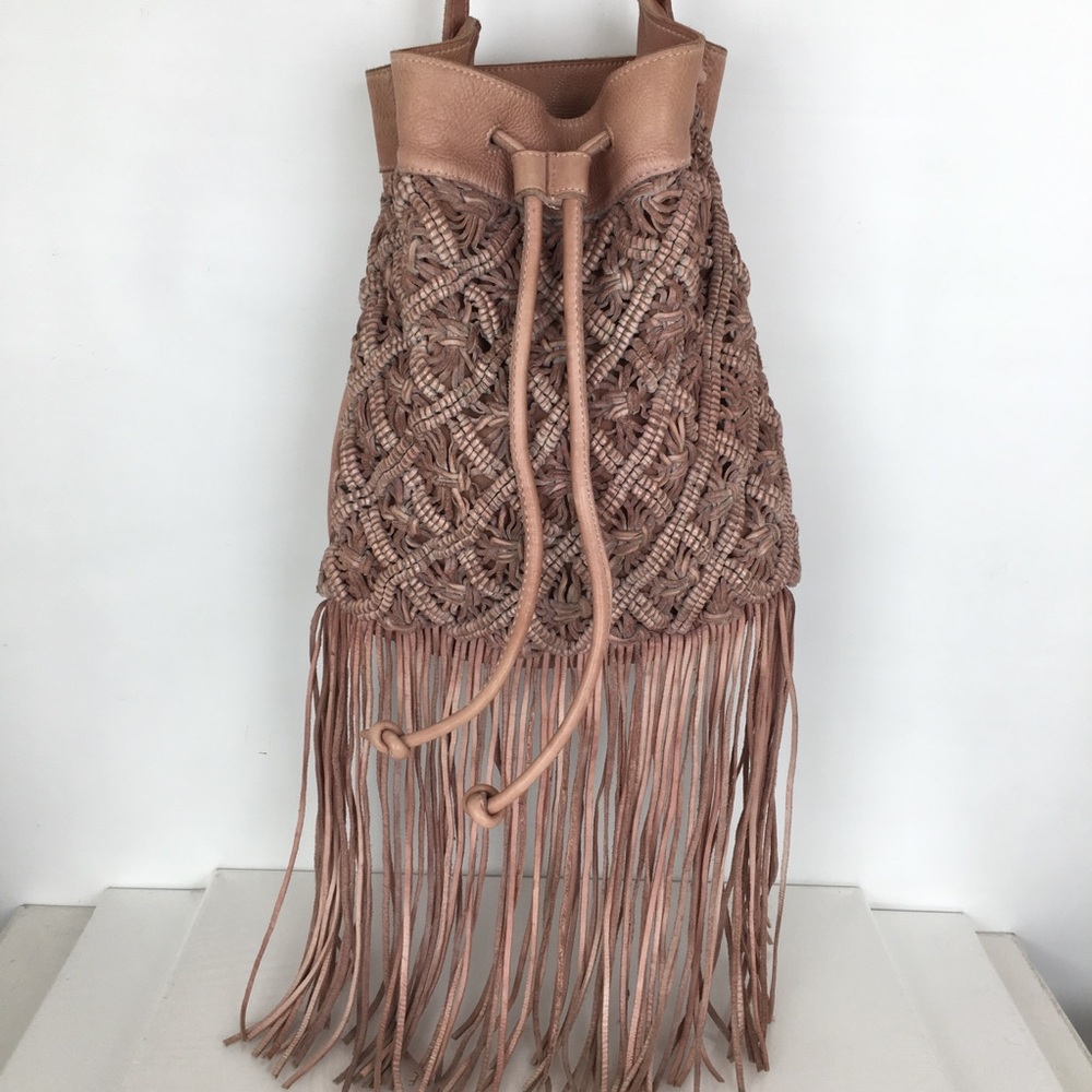 Amsterdam Heritage Boho Leather Fringe Hobo Bag in Blush From Sundance Catalog - Picture 2 of 16